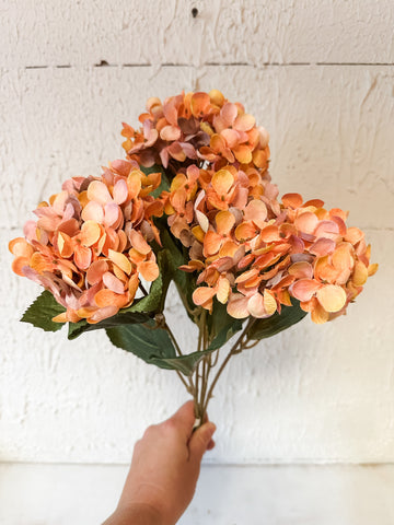 18" Faux Hydrangea Bush – Taupe, Beige, or Burgundy