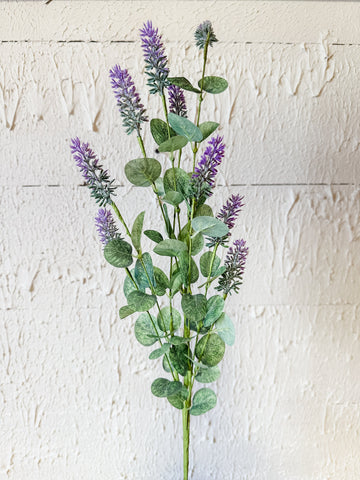 Purple Lavender With Eucalyptus Leaves Stem