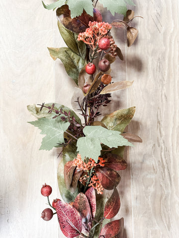 Burgundy Berry & Mixed Leaf Garland – 6' Long