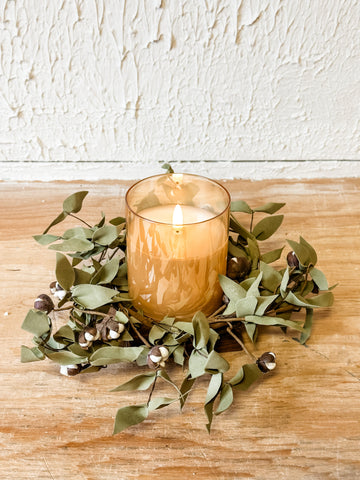 Cream Bud With Eva Foliage Candle Ring