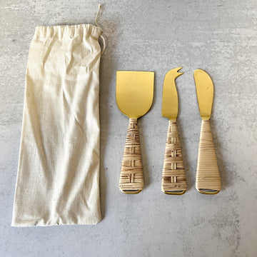Rattan Wrapped Stainless Steel Cheese Knives