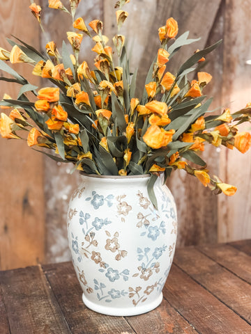 Beige & Blue Floral Pattern Vase