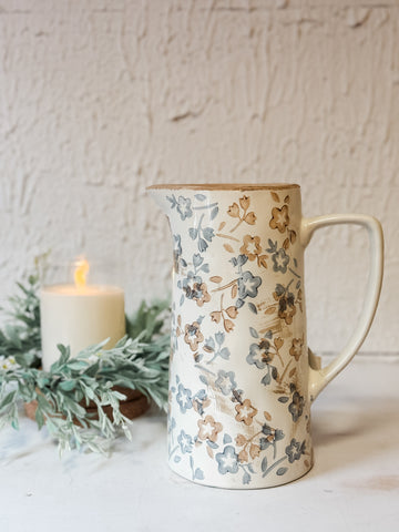 Beige & Blue Floral Pattern Pitcher
