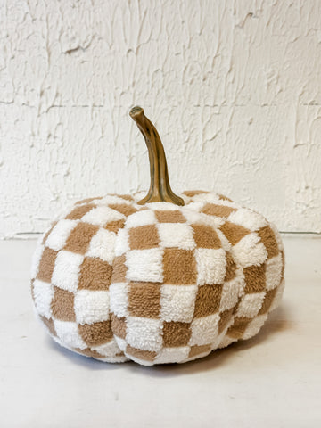 Brown & Cream Check Fabric Pumpkin