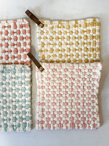 Cotton Crocheted Pot Holder With Leather Loop
