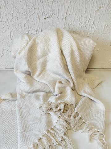 Soft Cotton Diamond Weave Throw, Ivory