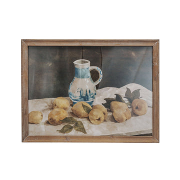 Wood Framed Glass Wall Décor With Lemons & Pitcher