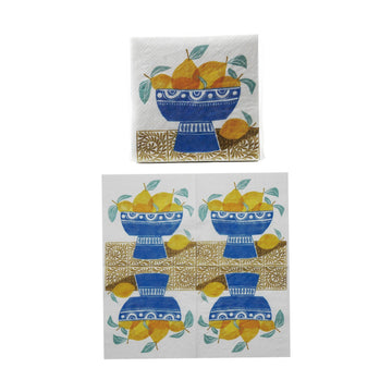 Paper Cocktail Napkins with Fruit in Bowl Pattern