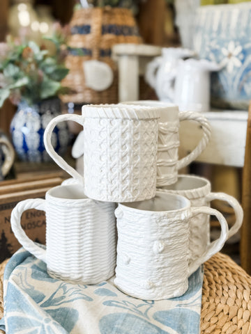 Woven Stoneware Mugs, 4 Patterns
