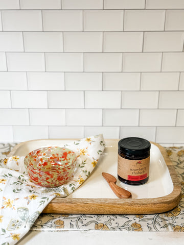Enameled Mango Wood Tray, White & Natural