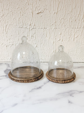 Wooded Bead Tray With Glass Cloche, Large