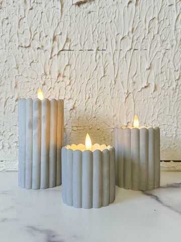 Grey Cement Column 3D Flame Candle