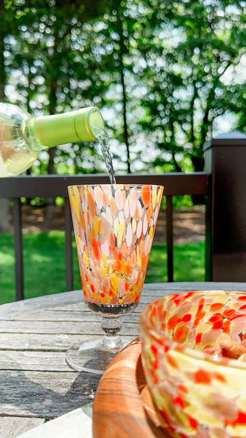 8 oz. Blown Stemmed Confetti Drinking Glass, 4 Styles