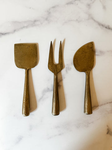 Hand-Forged Metal Cheese Server Set – Antique Gold Finish