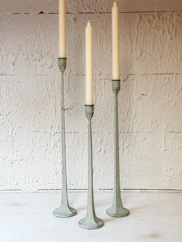 Hand Forged Metal Candle Holders, Verde Green Patina