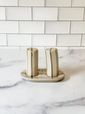 Hand-Painted Salt & Pepper Shakers With Tray, Set of 3