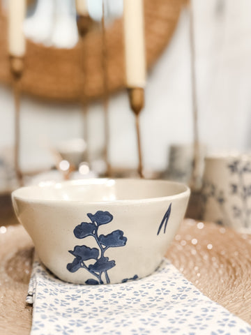Hand-Stamped Stoneware Bowl with Botanicals, 4 Styles