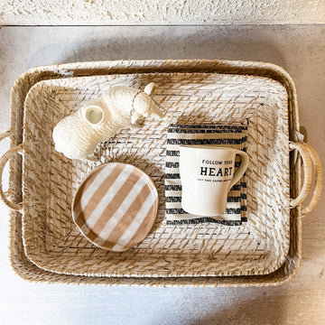 White Bamboo Tray With Handles