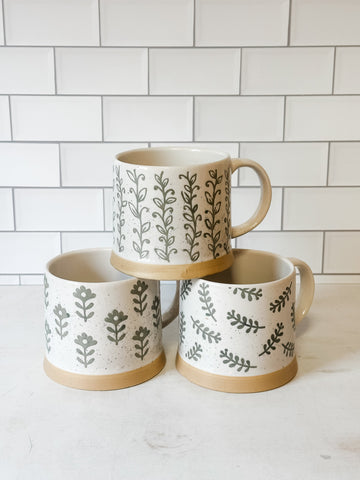 Leafy Green Stoneware Mugs