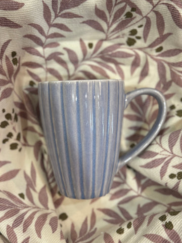 Light Blue Stoneware Ribbed Mug