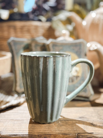 Sage Green Stoneware Ribbed Mug