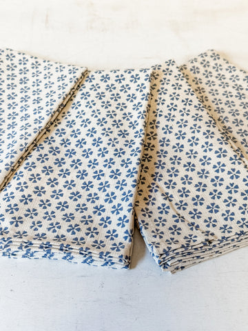 Cotton & Linen Napkins With Block Print Pattern, Set of 4