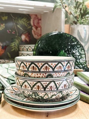 Stoneware Green Botanical Bowl, 6"
