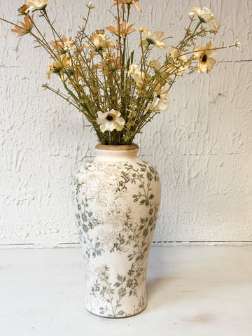 Taupe & Green Floral Vase