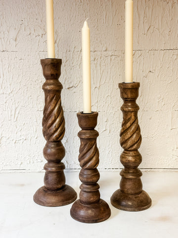 Twisted Wooden Candle Taper Holders