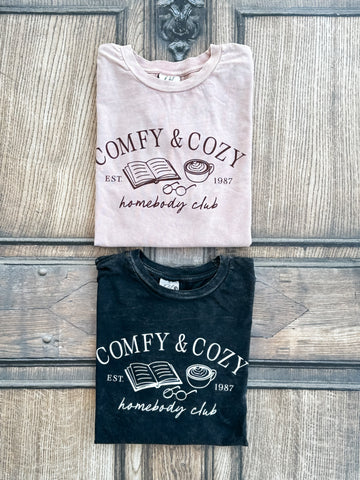 COMFY AND COZY HOMEBODY Mineral Washed Long Sleeve Graphic