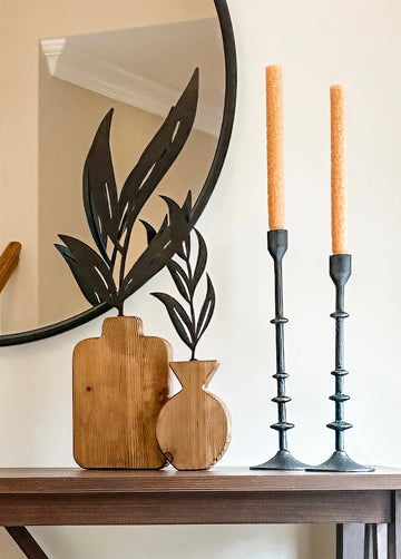 Wood & Metal Plant Sculpture, Double Vase