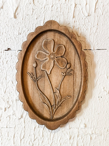Wood Scalloped Wall Décor With Laser Etched Botanicals