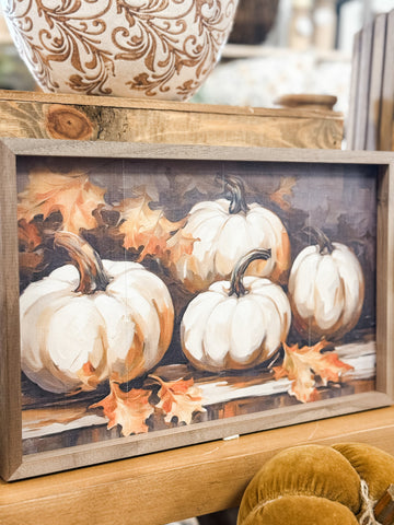 Four White Pumpkins Wall Decor