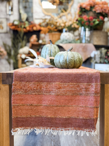 Woven Blend Slub Striped Table Runner with Frayed Edges