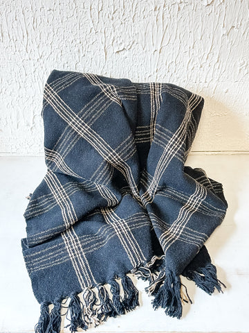 Woven Recycled Cotton Black Plaid Throw