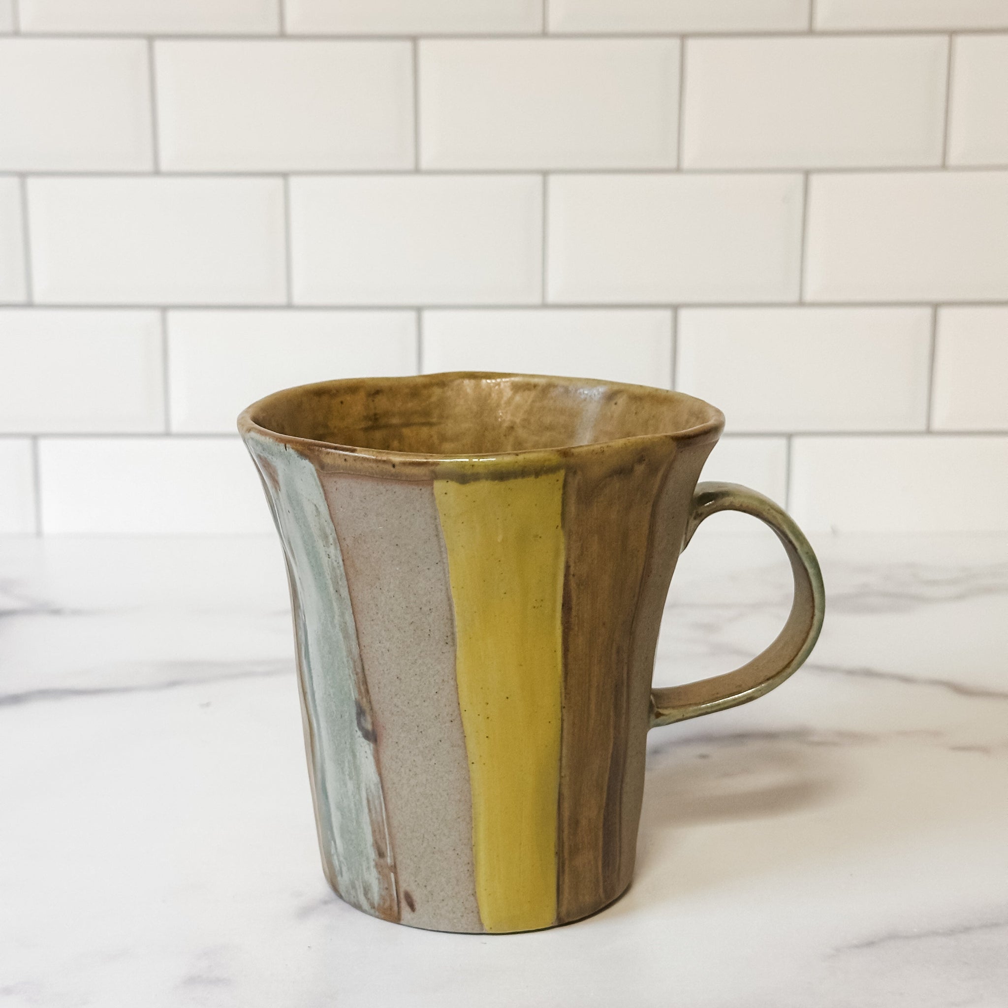 16oz. Hand-Painted Stoneware Mug With Stripes