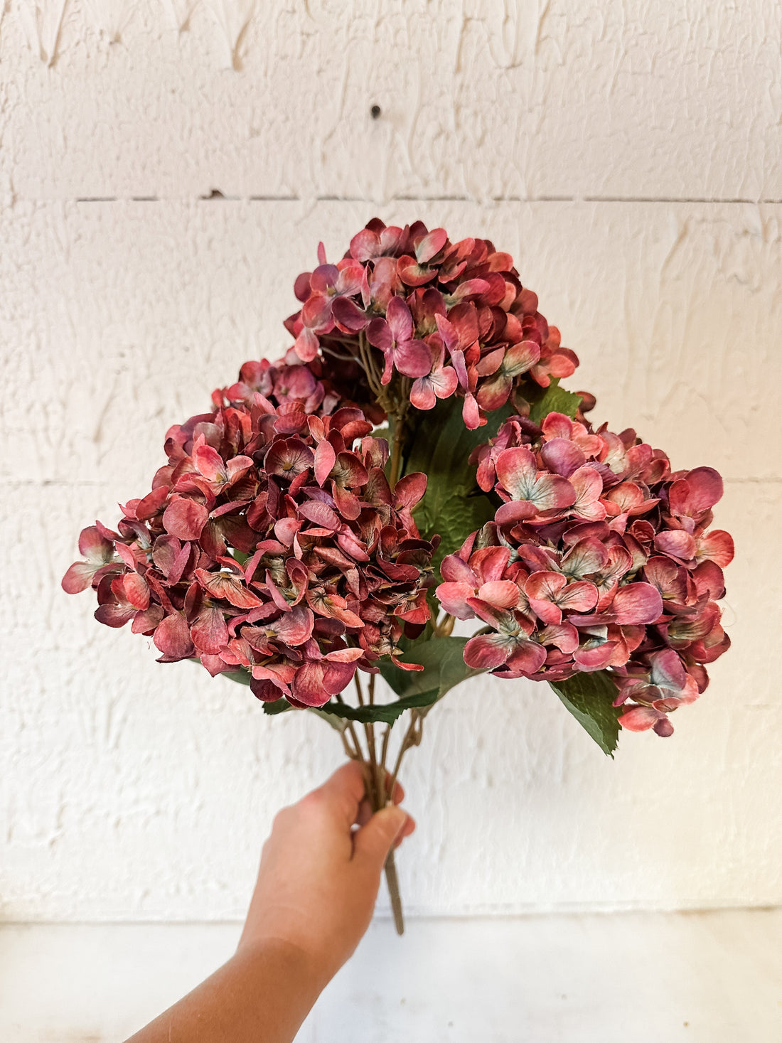 18" Faux Hydrangea Bush – Taupe, Beige, or Burgundy