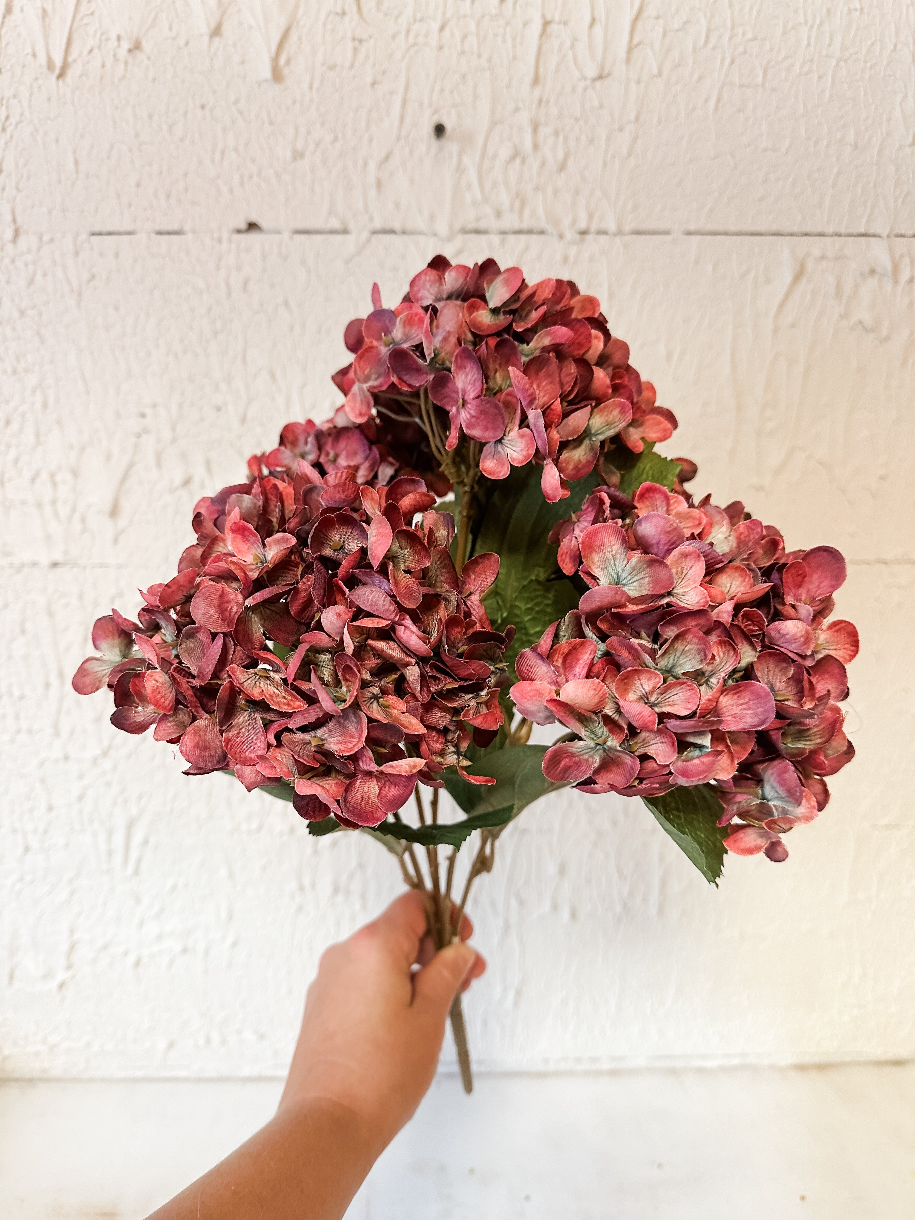 18" Faux Hydrangea Bush – Taupe, Beige, or Burgundy