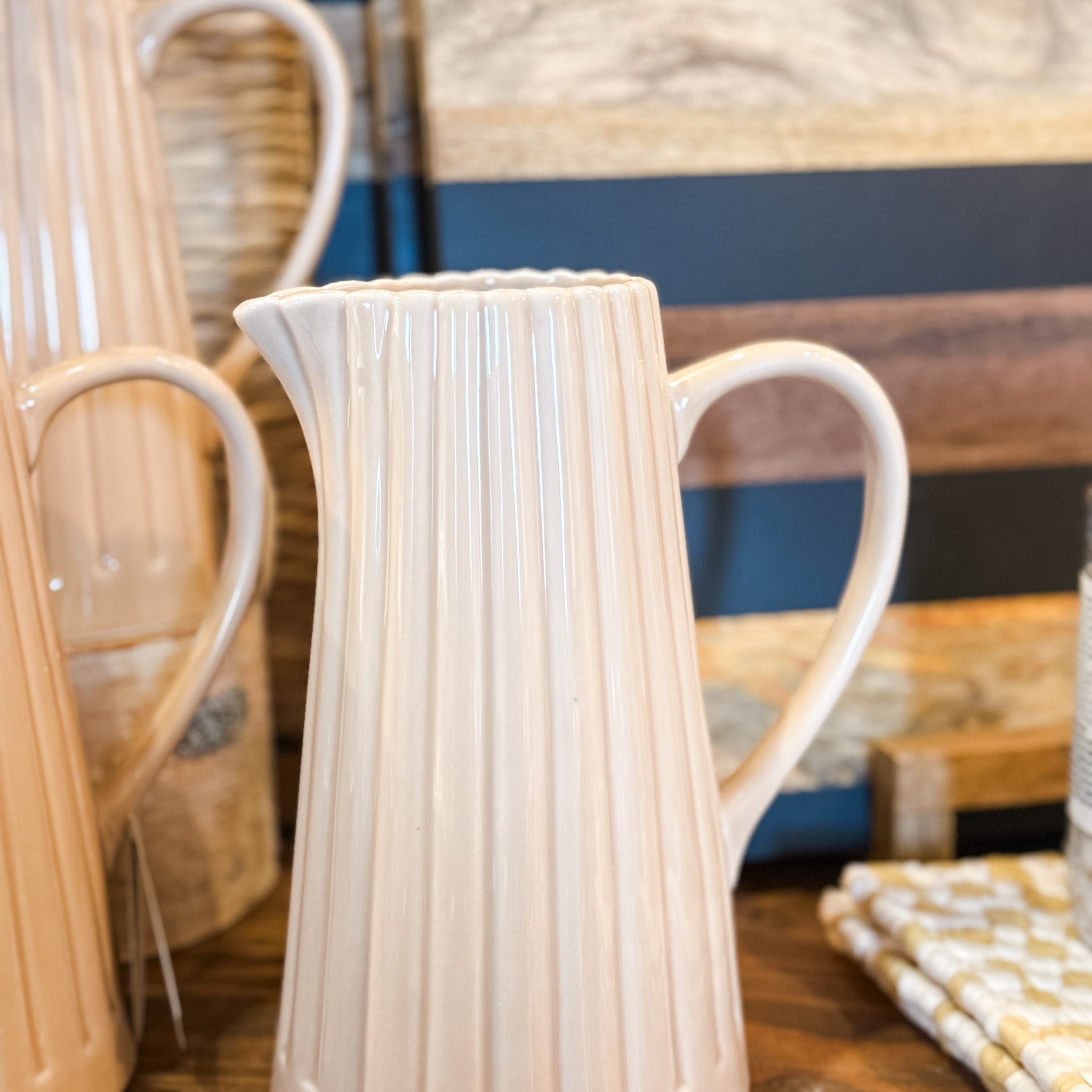 40 oz. Stoneware Ribbed Pitcher, Cream