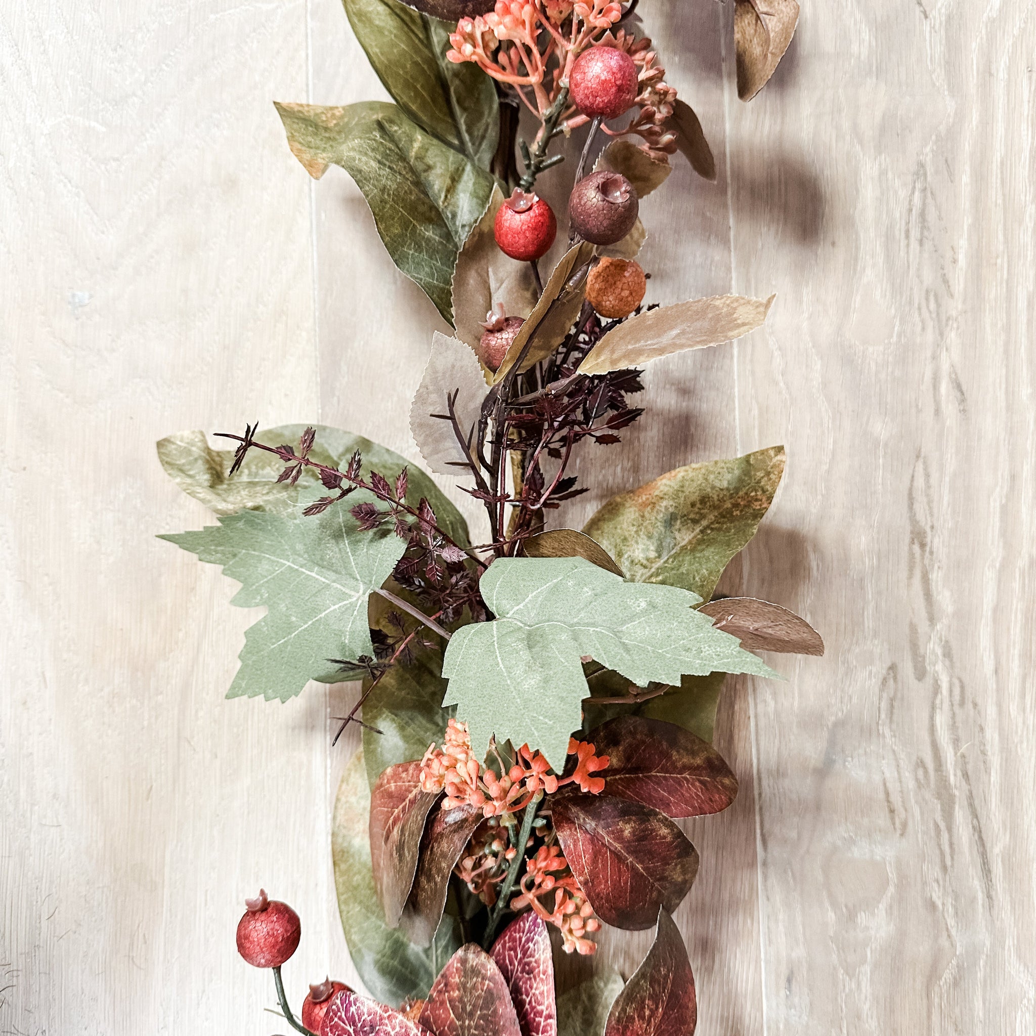 Burgundy Berry & Mixed Leaf Garland – 6' Long