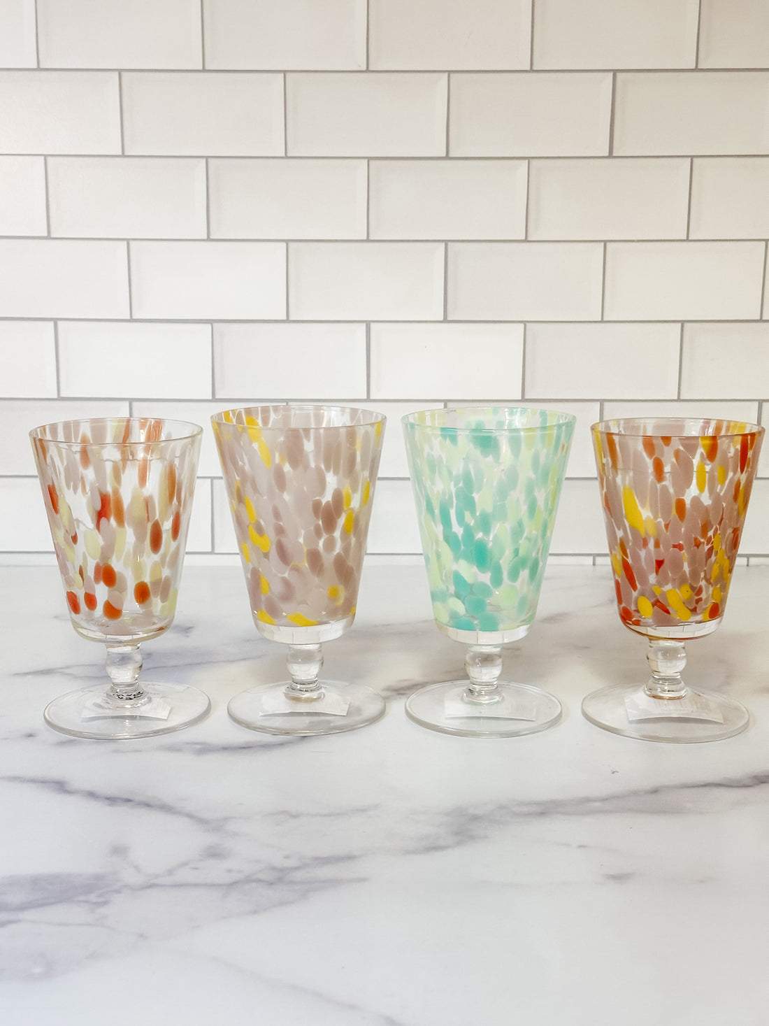 8 oz. Blown Stemmed Confetti Drinking Glass, 4 Styles