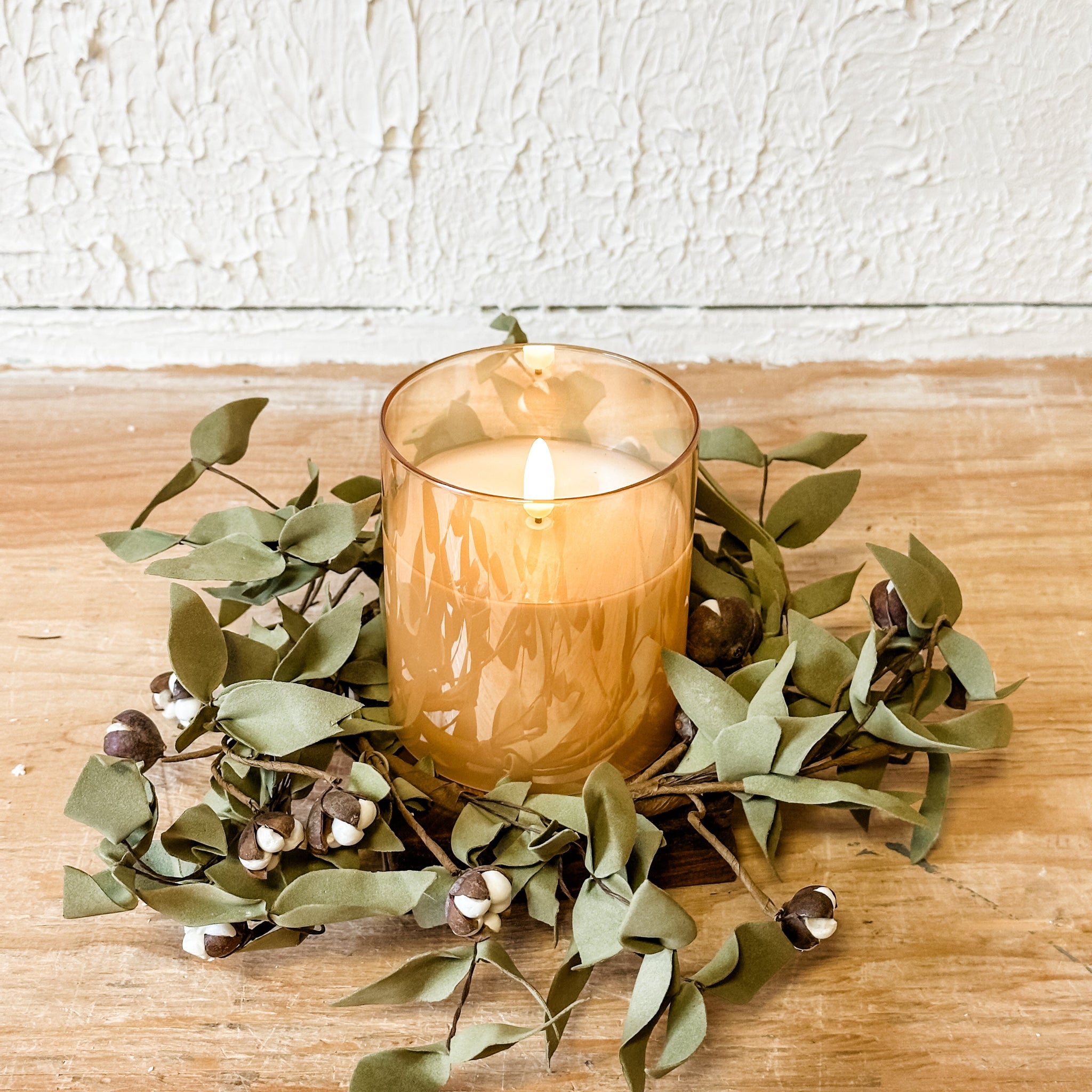 Cream Bud With Eva Foliage Candle Ring