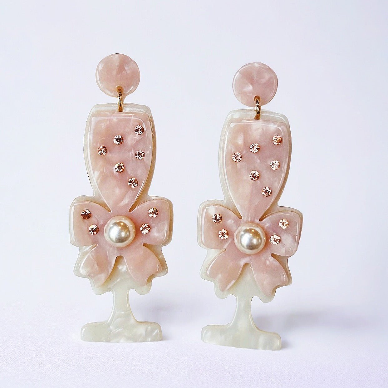 Acrylic Champagne Bow Glass Earrings