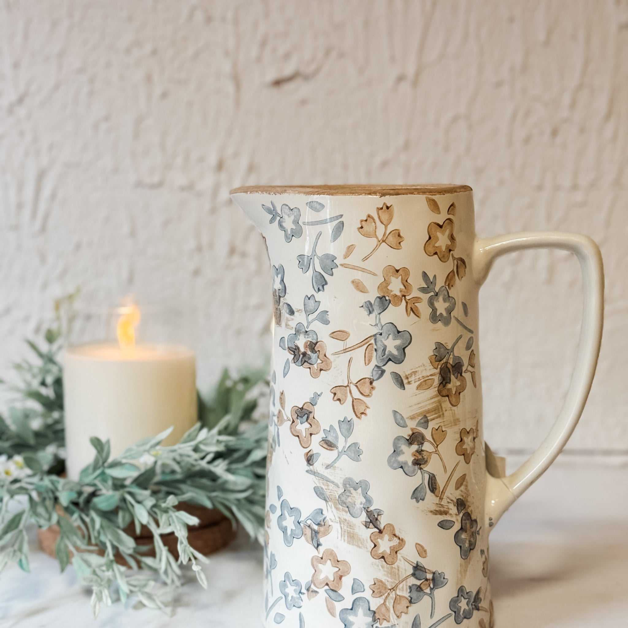 Beige & Blue Floral Pattern Pitcher