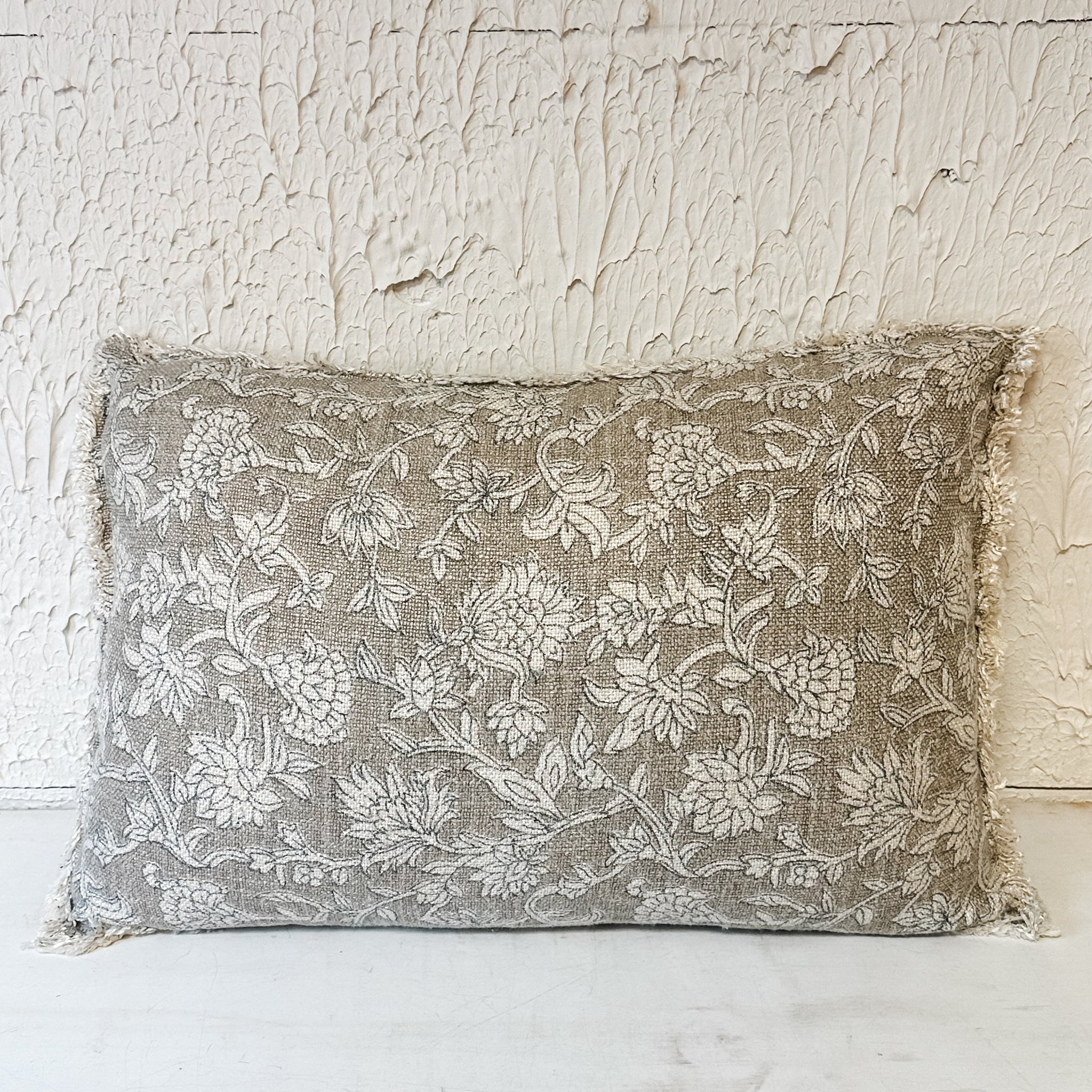 Beige Floral Lumbar Pillow