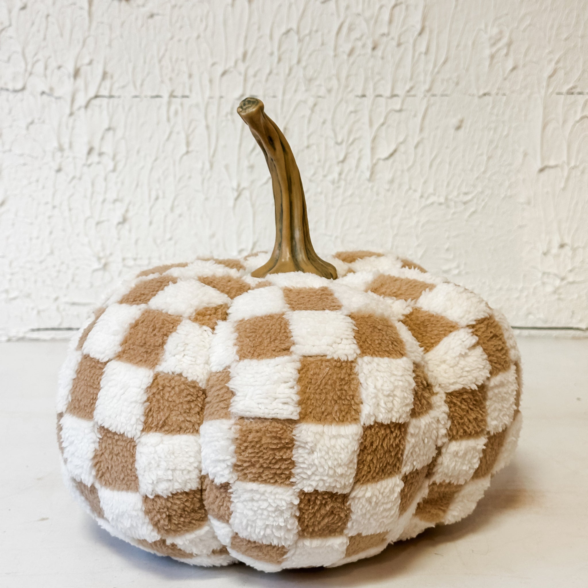 Brown & Cream Check Fabric Pumpkin