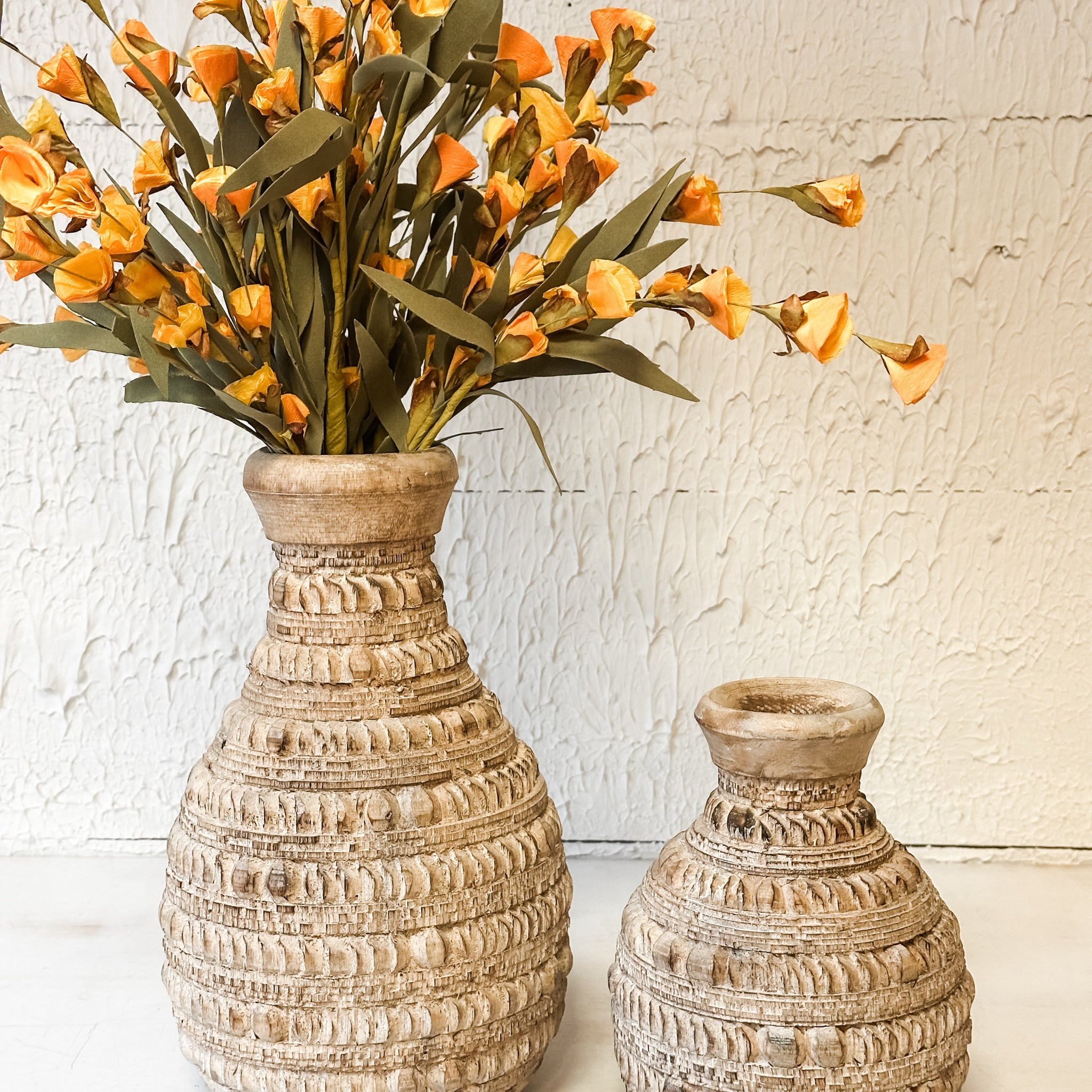 Carved Wood Vases, 2 Sizes