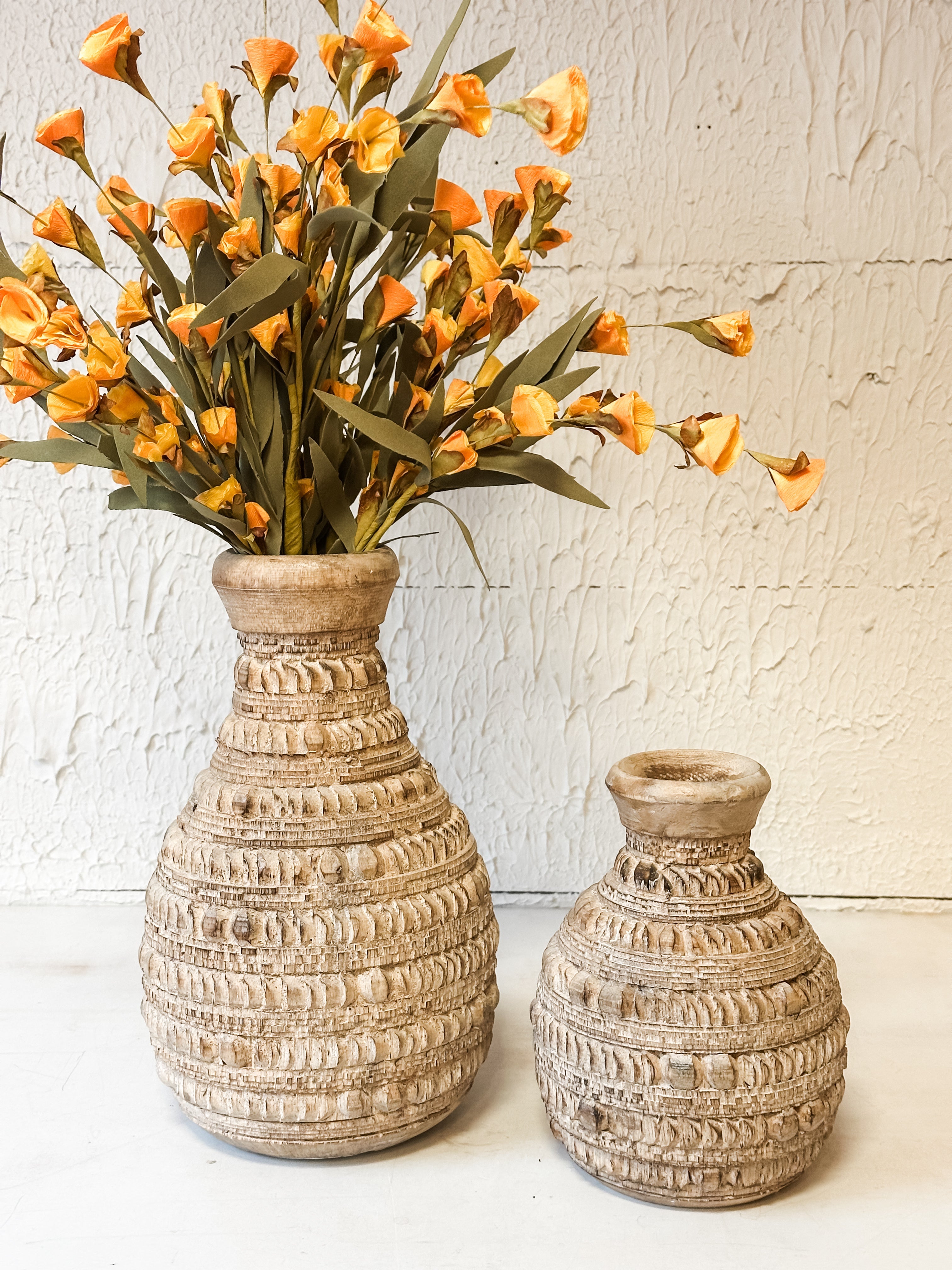 Carved Wood Vases, 2 Sizes