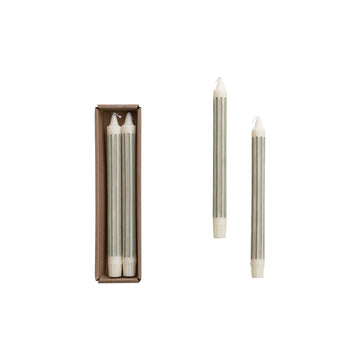 Unscented Grey Striped Taper Candles in Box, Set of 2