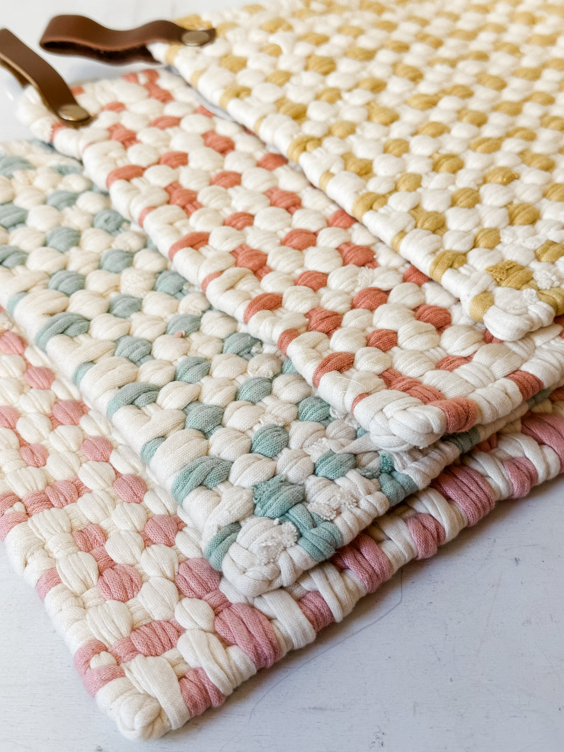 Cotton Crocheted Pot Holder With Leather Loop